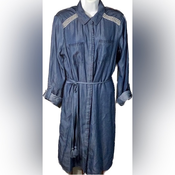 Western Style M Dress Faux Silk Blue Jean Denim Look Country Wear Cowgirl Dolly - Picture 1 of 10
